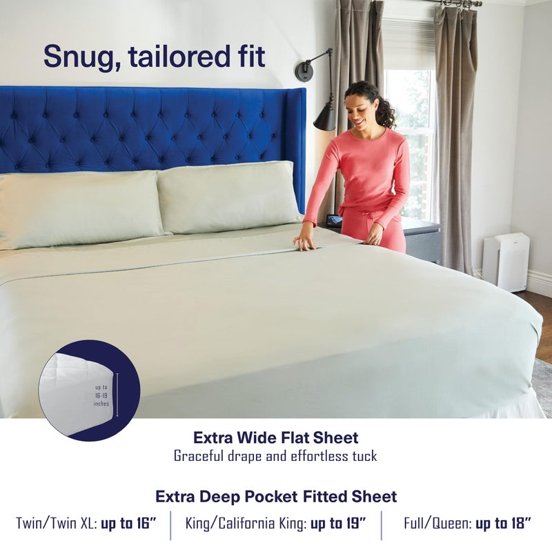 Kickoff Home Kickoff 100% Organically grown Viscose Bamboo 3-pc Bedding Sheet Set, Twin-XL Size, Cooling & Breathable, Double Stitching, Flat & Fitted Sheets, Pillowcases Pillow Covers (Twin-XL, Grey Mist) - Image 4